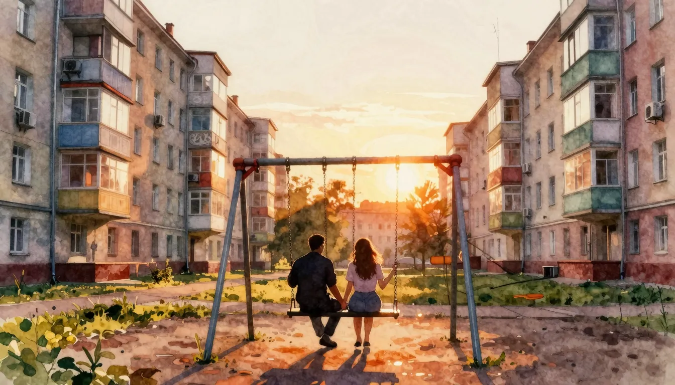 Vibrant watercolor style. A nostalgic R&B aesthetic, a silho...