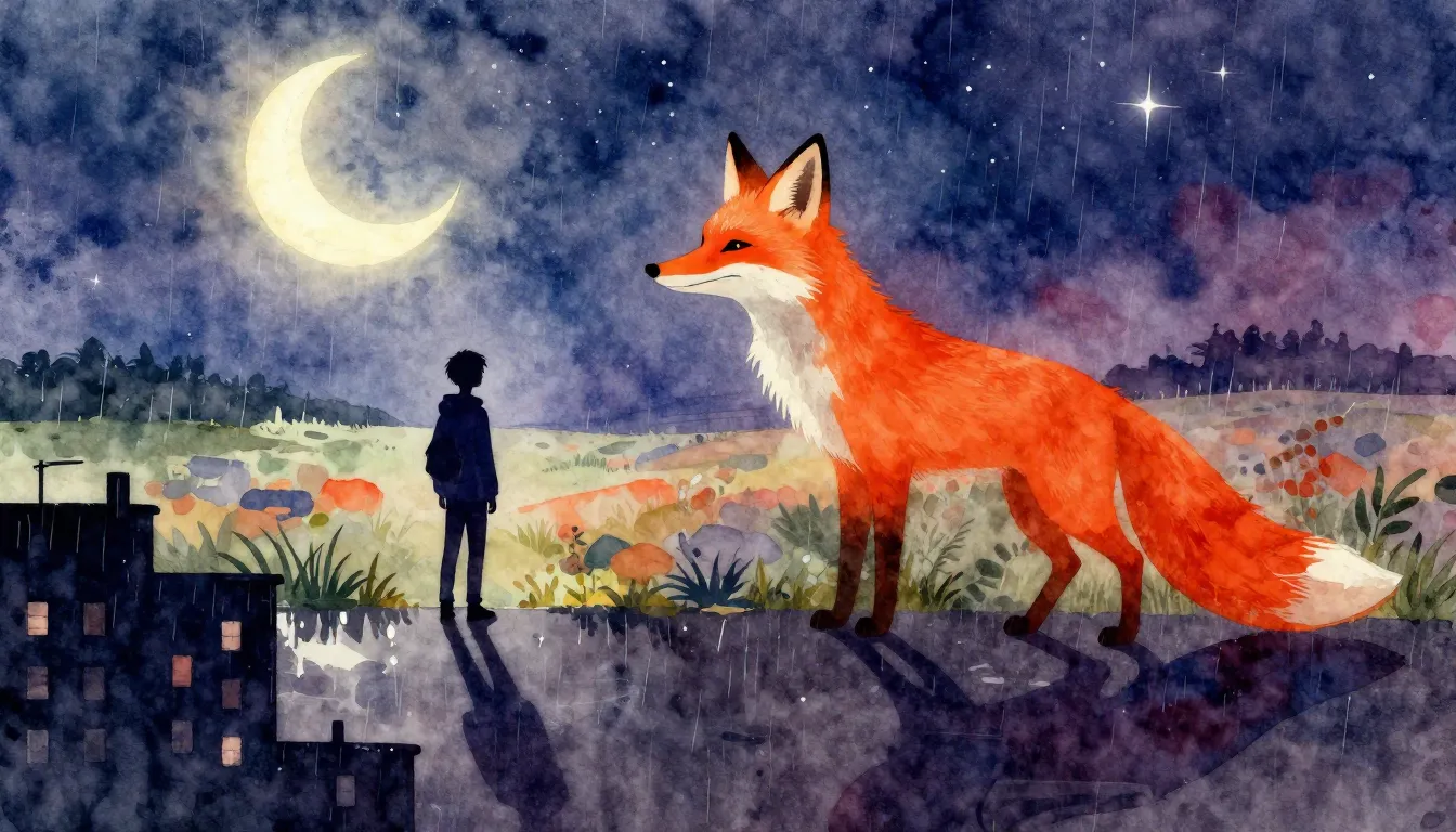 Vibrant watercolor style. A silhouette of a teenage boy wear...