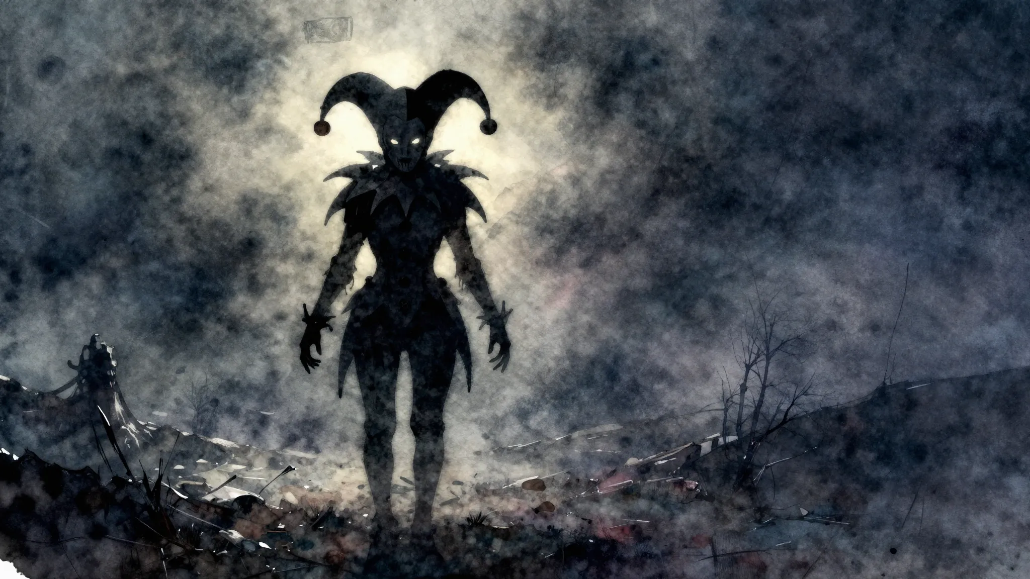 Vibrant watercolor style. Heavy metal album cover, a dark an...