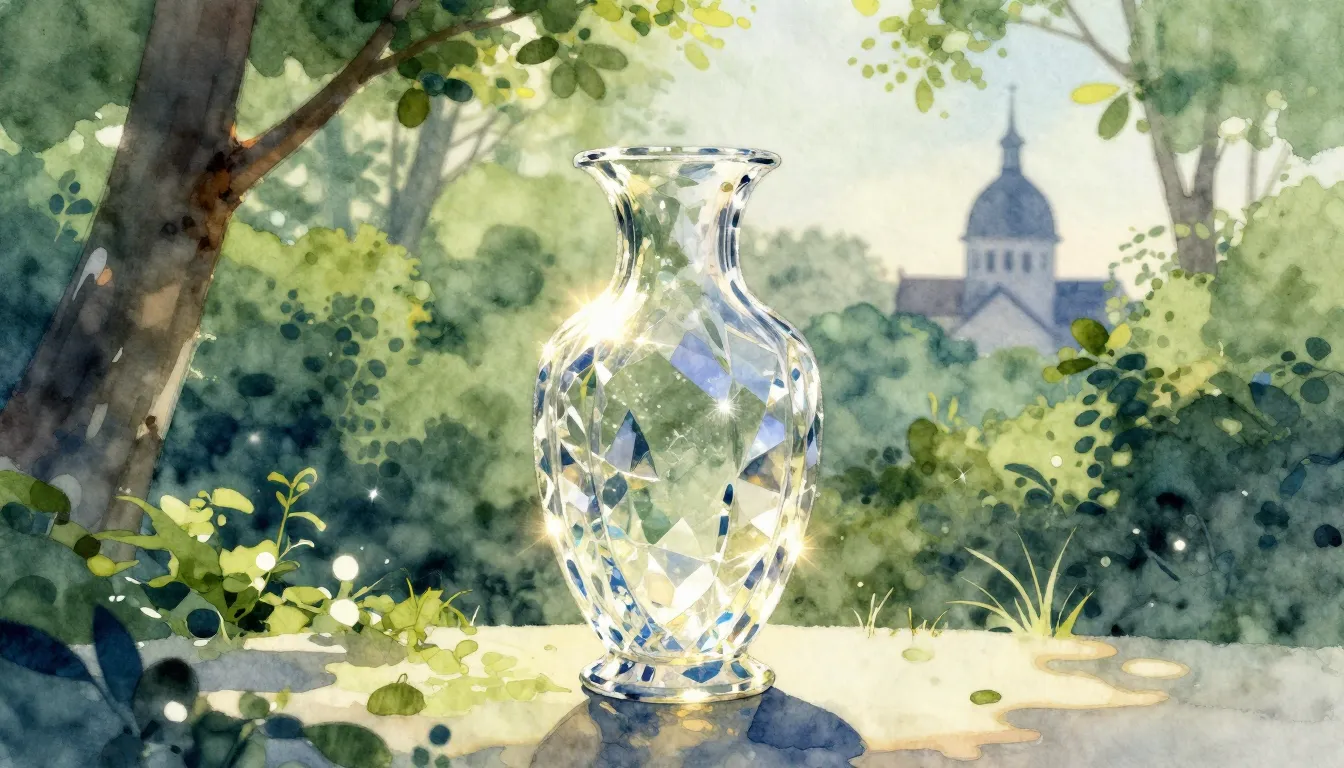 Watercolor style. A crystal vase glowing in the sunlight aga...