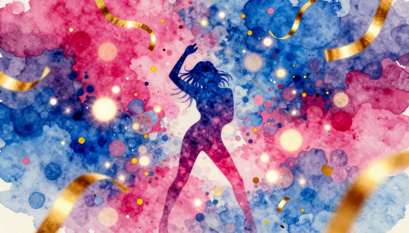 Vibrant watercolor style. A vibrant dance-pop album cover, a...