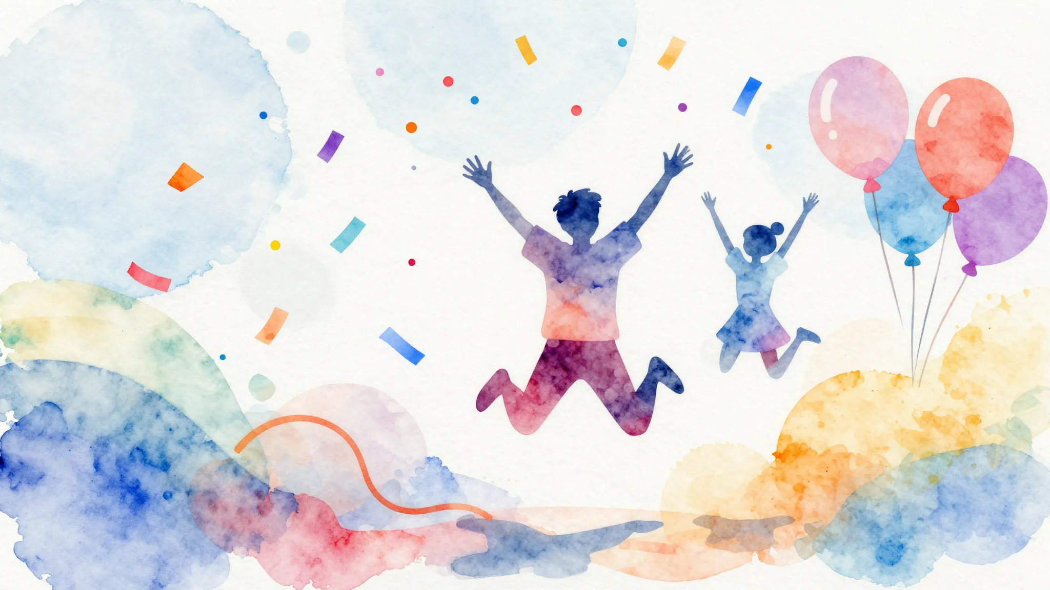 Watercolor style. Bright sunny day, abstract shapes of joy, ...