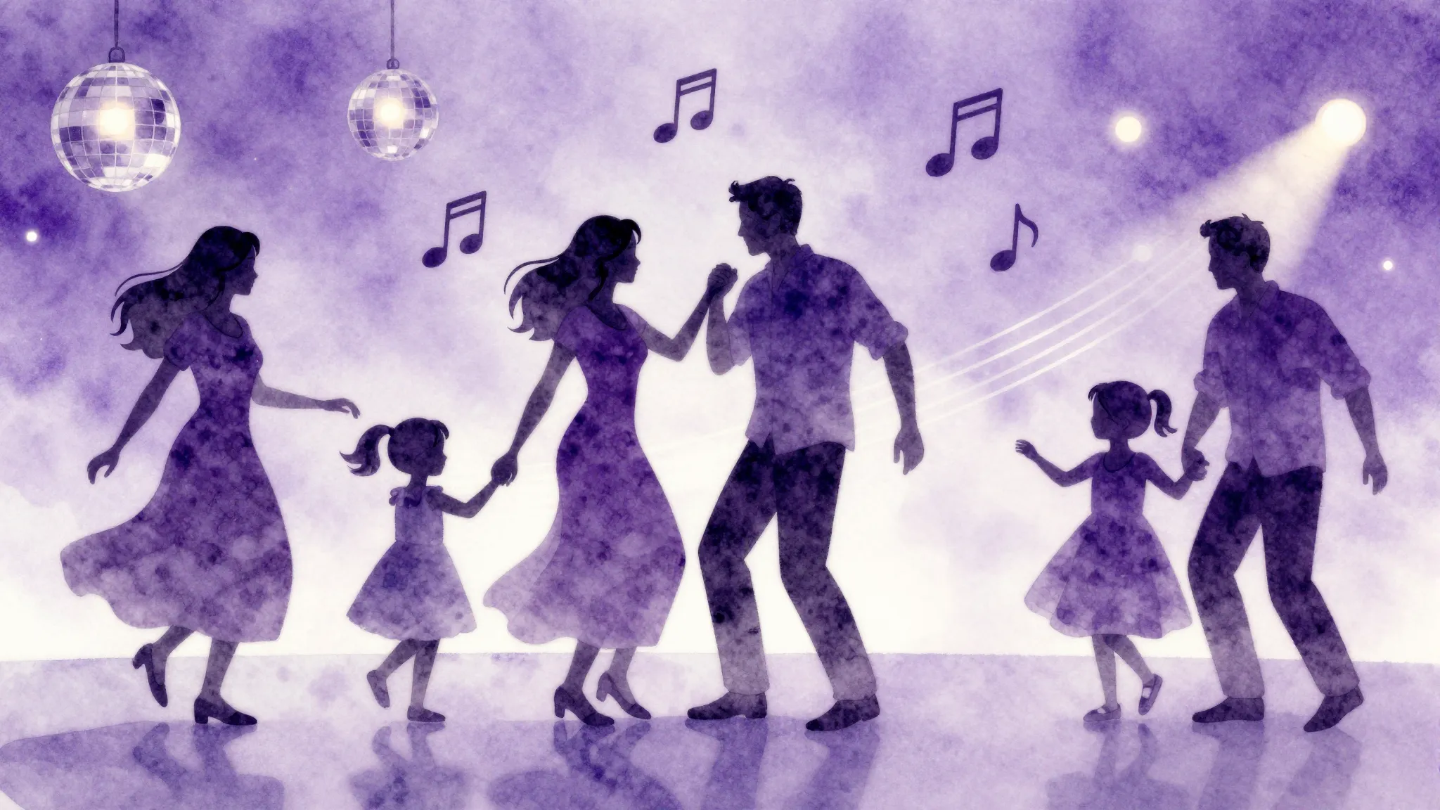 Watercolor style. A beautiful purple birthday party scene, s...