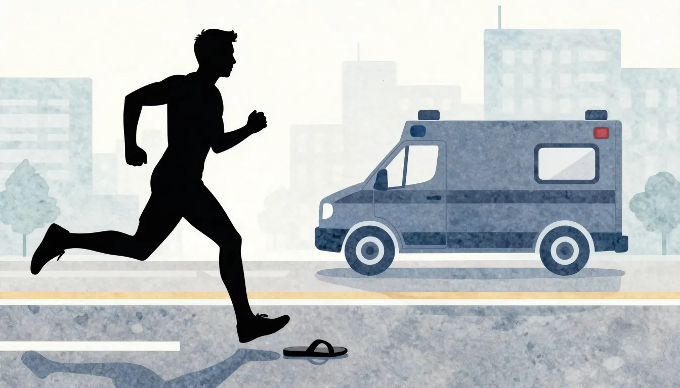 Watercolor style. Silhouette of a running person leaving sli...