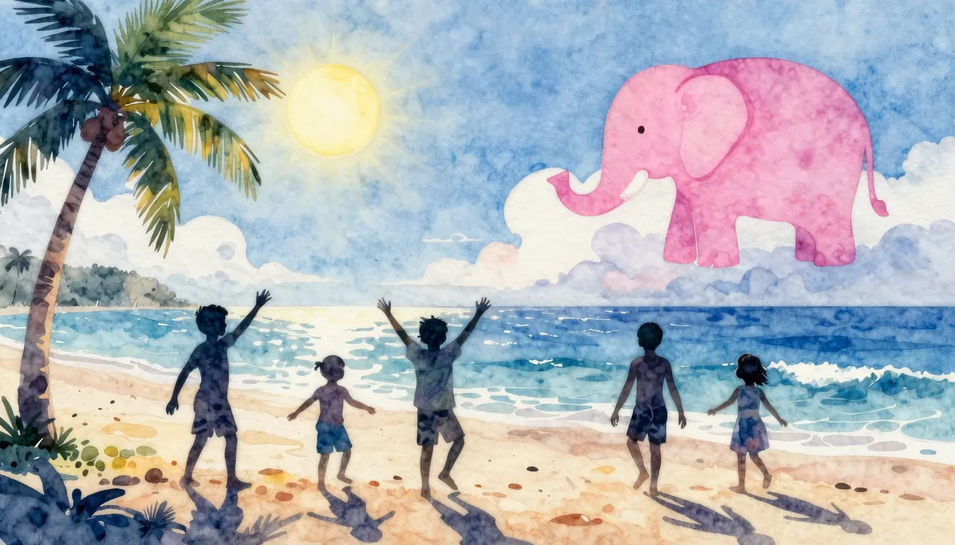 Watercolor style. Silhouettes of dancing children on a sunny...