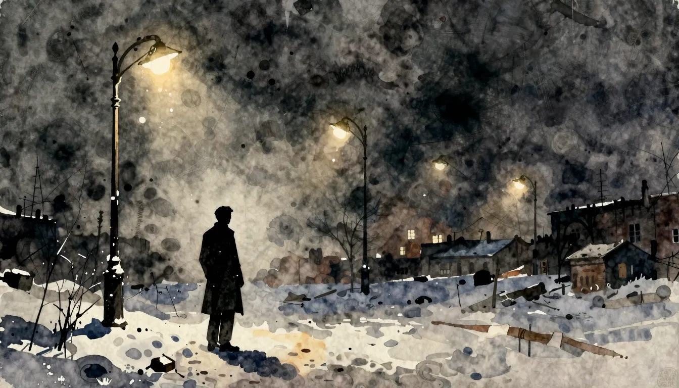 Vibrant watercolor style. Dark cinematic atmosphere, a silho...