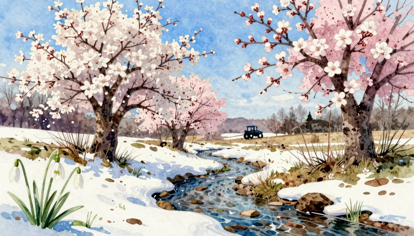 Watercolor style. A beautiful spring landscape in Russia, me...
