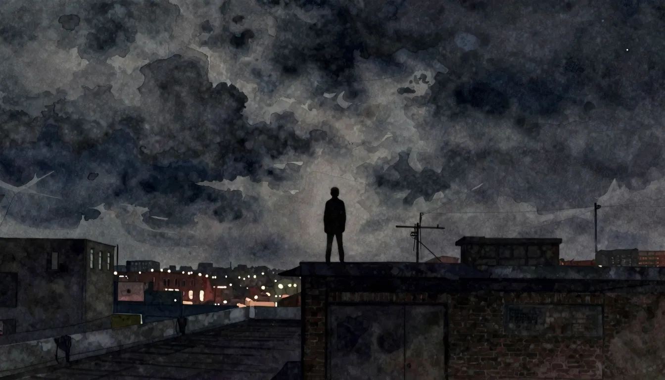 Vibrant watercolor style. A dark, moody urban aesthetic, a s...
