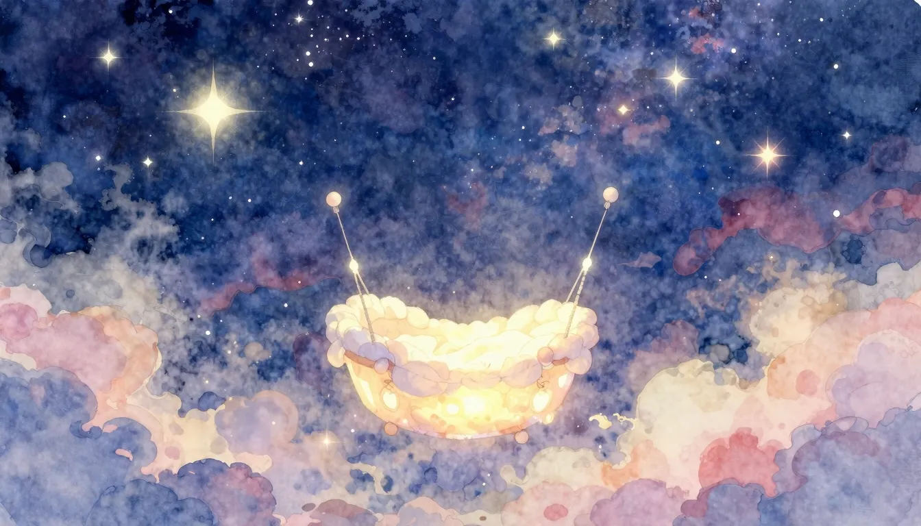 Vibrant watercolor style. A magical starry night sky with a ...