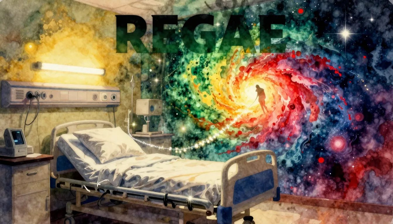 Vibrant watercolor style. Reggae album cover art, a glowing ...