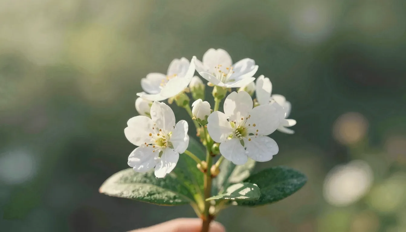 Watercolor style. A small bouquet of white flowers with gree...
