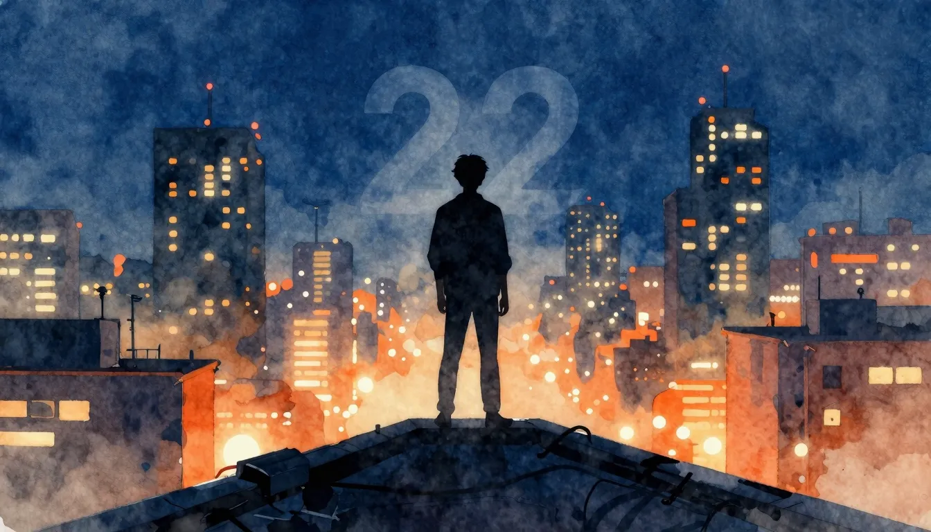 Vibrant watercolor style. A cinematic silhouette of a young ...