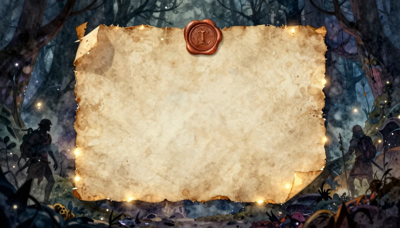 Watercolor style. A glowing magical parchment with a wax sea...