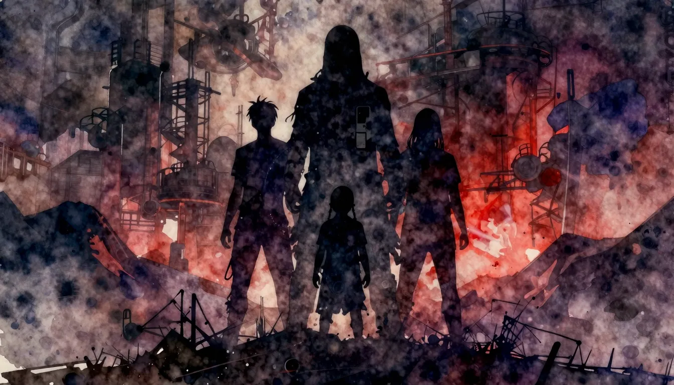 Vibrant watercolor style. Nu-metal album cover art, a styliz...