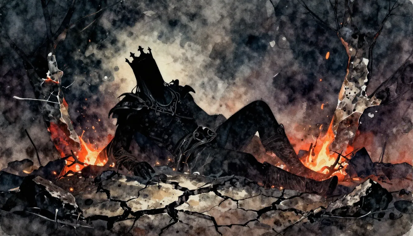 Vibrant watercolor style. Dark rock album cover, a dark silh...