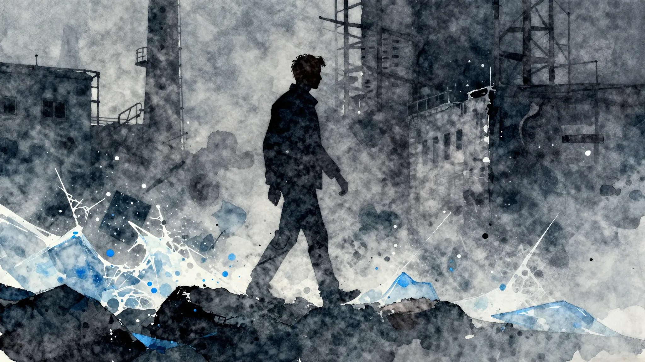 Vibrant watercolor style. Abstract rock album cover, a dark ...