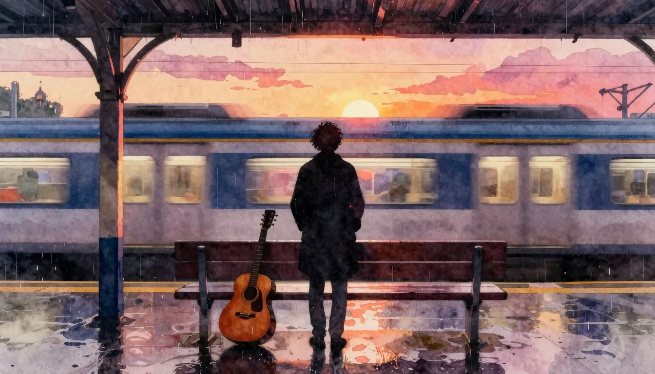 Vibrant watercolor style. A silhouette of a lonely person st...