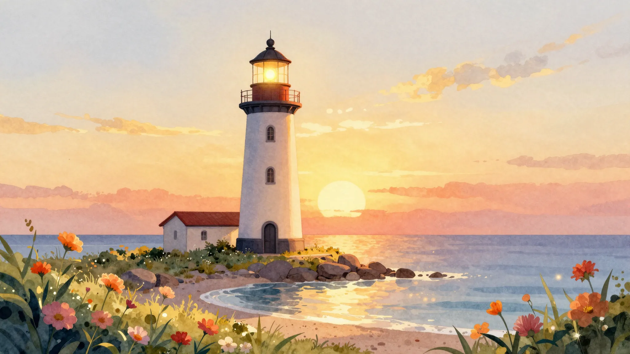 Vibrant watercolor style. A warm and cozy illustration of a ...