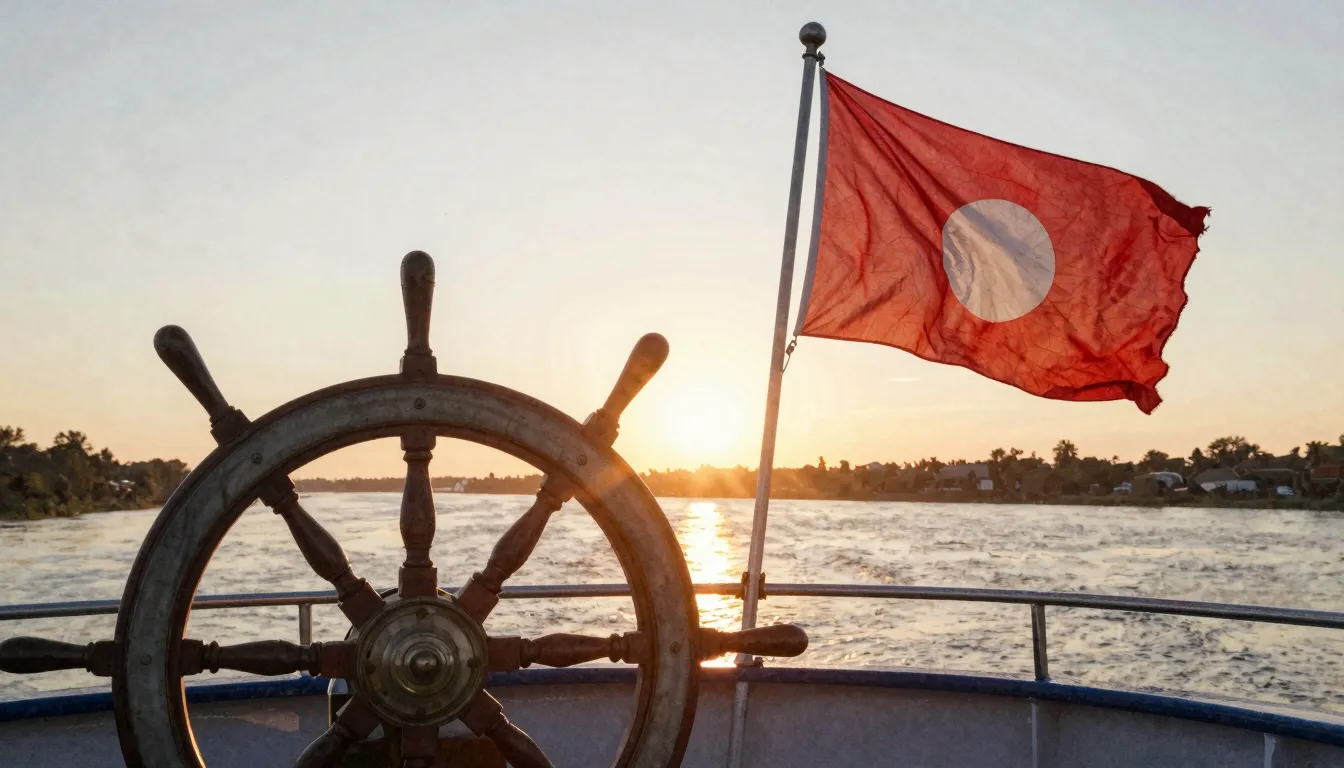 Watercolor style. A silhouette of a ship's steering wheel ag...