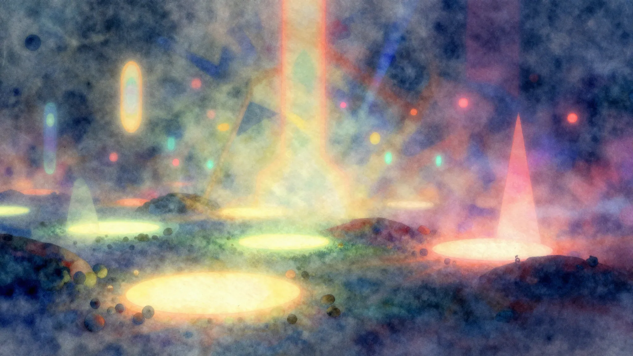 Vibrant watercolor style. Hypnagogic electronic music album ...