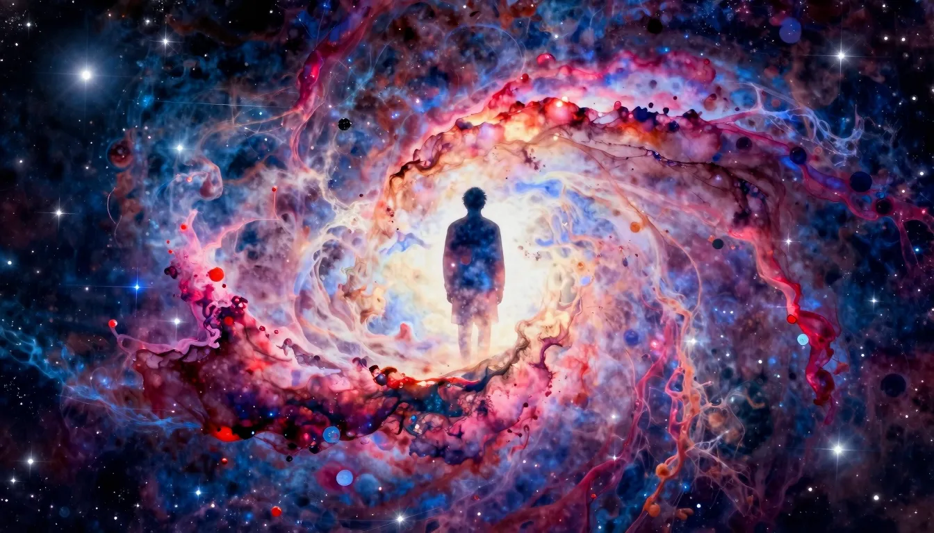 Vibrant watercolor style. A glowing silhouette of a person s...