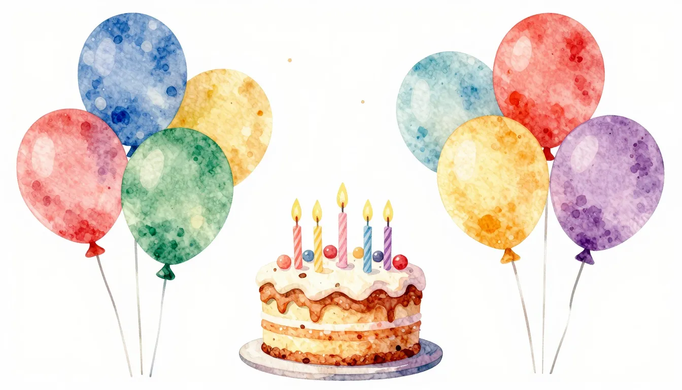 Vibrant watercolor style. A festive birthday celebration sce...