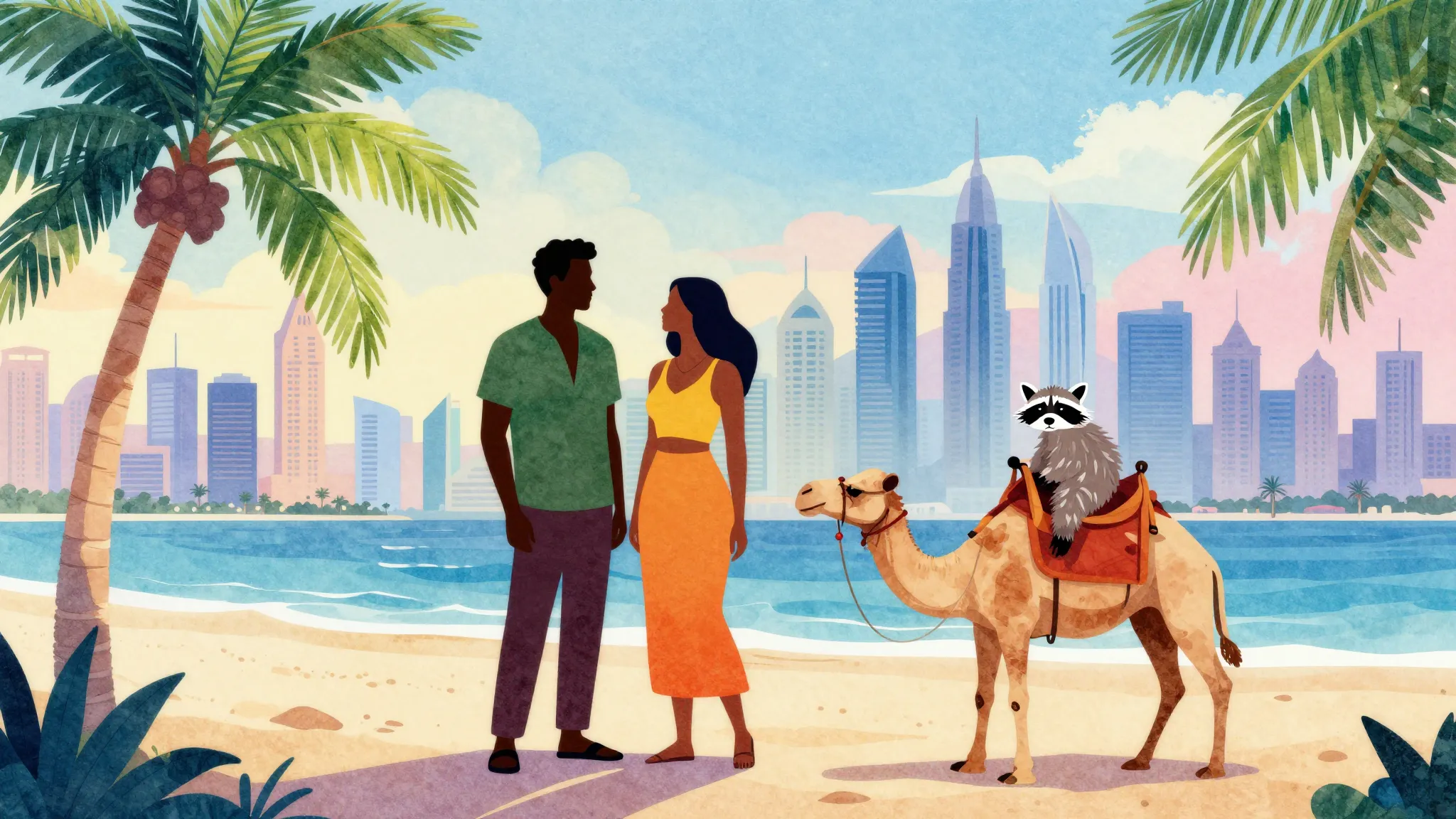 Vibrant watercolor style. Reggae style album cover, a silhou...