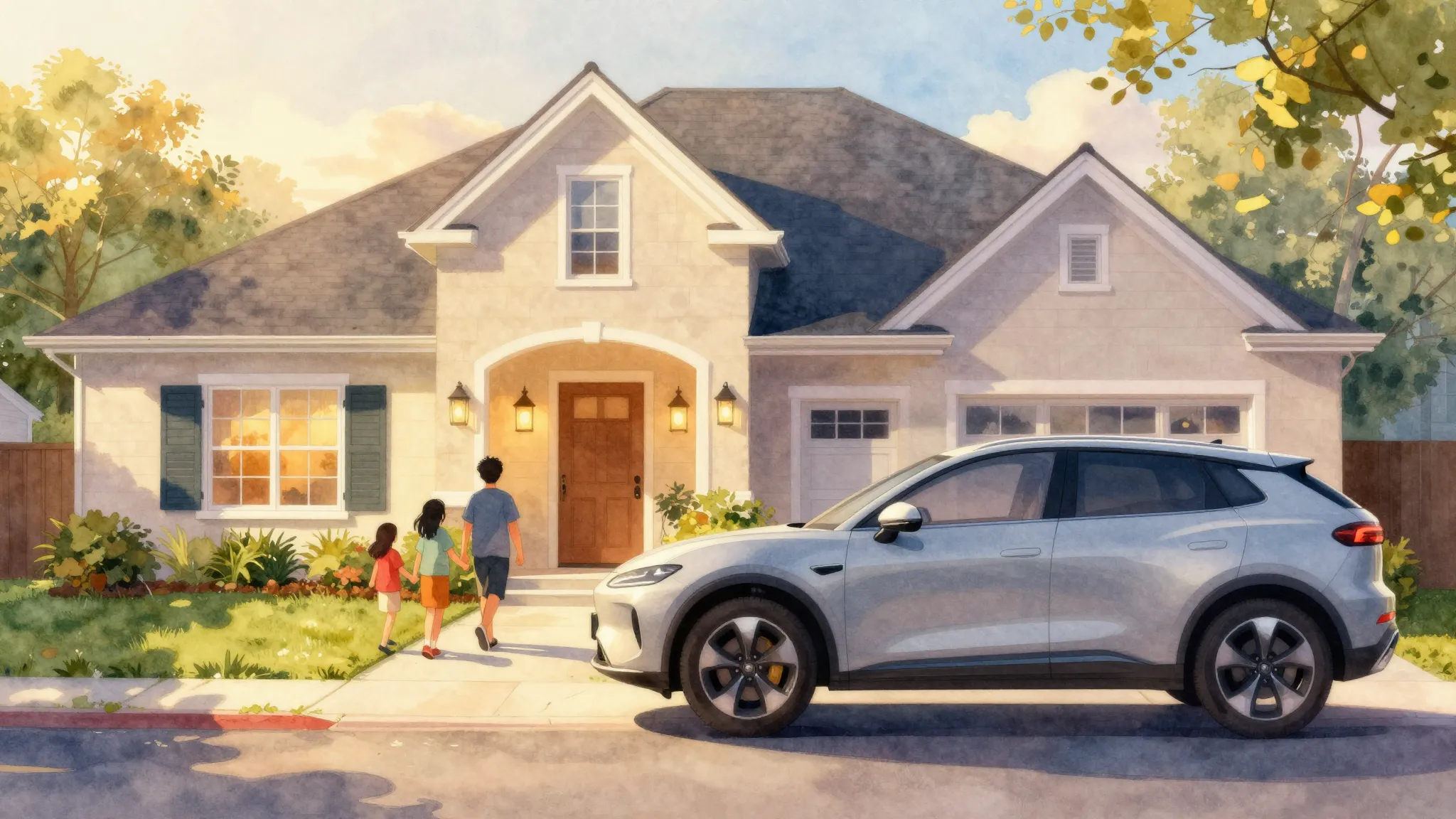 Vibrant watercolor style. A warm and cozy cinematic shot of ...