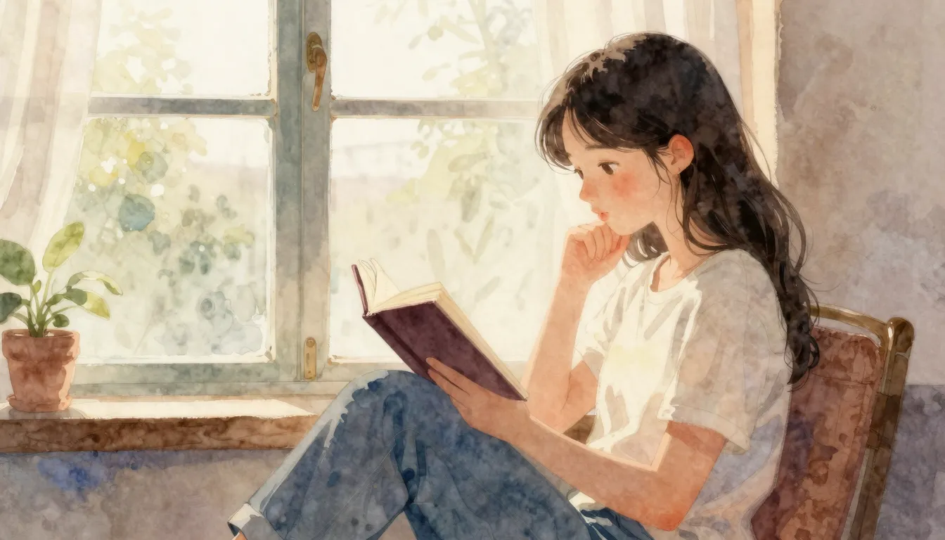 Watercolor style. Silhouette of a thoughtful girl sitting by...