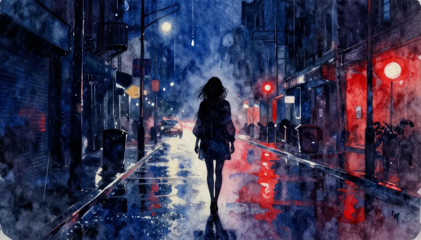 Vibrant watercolor style. Rock album cover, a lonely female ...