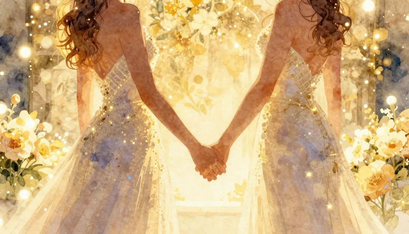 Vibrant watercolor style. A golden wedding anniversary celeb...