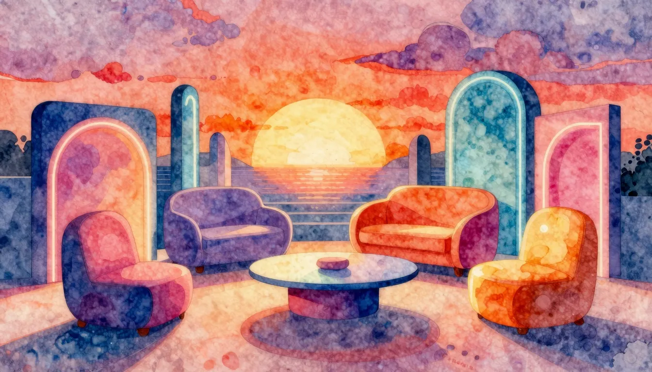 Vibrant watercolor style. Disco-funk album cover art, vibran...
