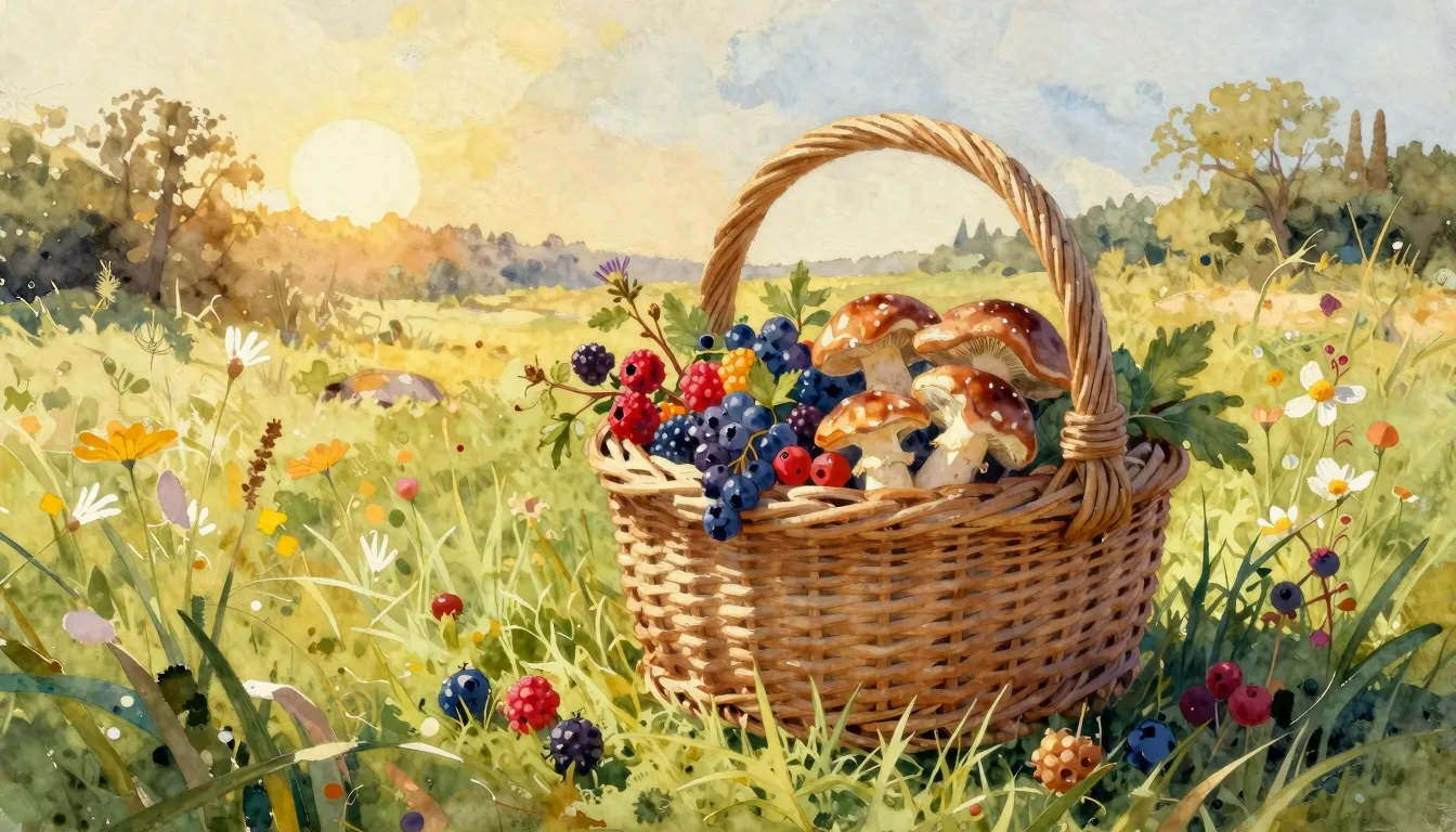 Vibrant watercolor style. A serene landscape painting of a s...
