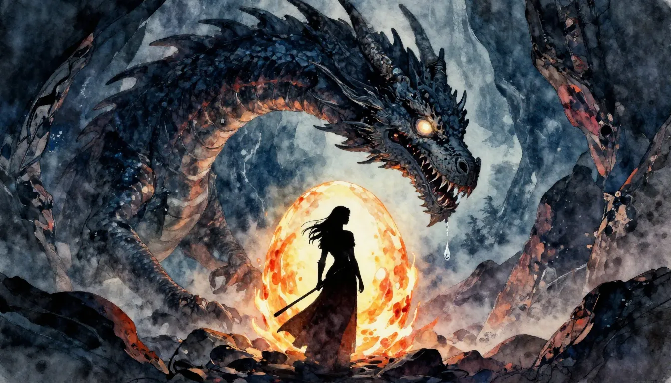 Vibrant watercolor style. A silhouette of a female warrior s...