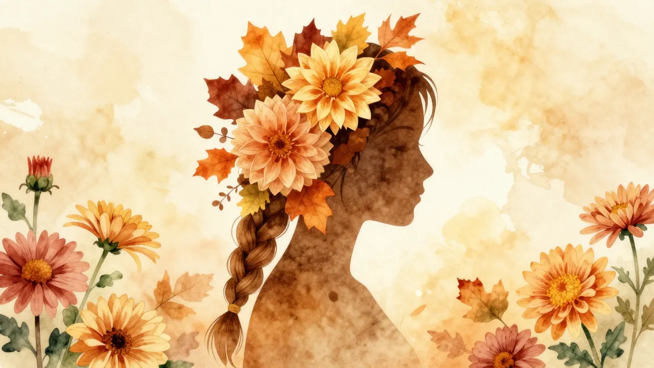 Watercolor style. Silhouette of a female head with a braid, ...