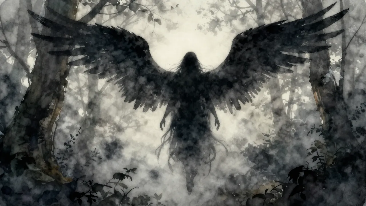 Watercolor style. A mysterious silhouette of a spirit with l...