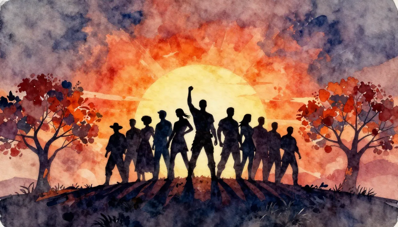 Vibrant watercolor style. Epic rock opera style, a silhouett...