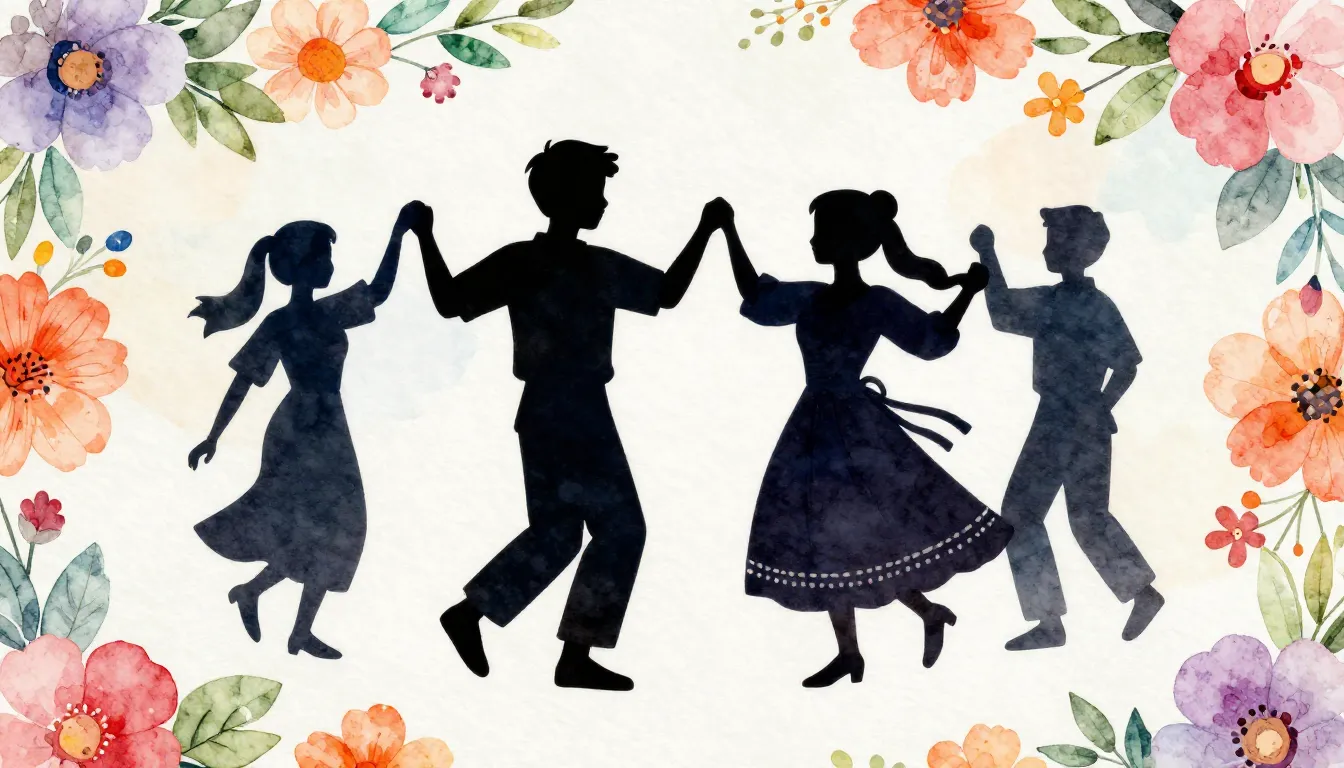 Watercolor style. Silhouettes of a boy and a girl in traditi...