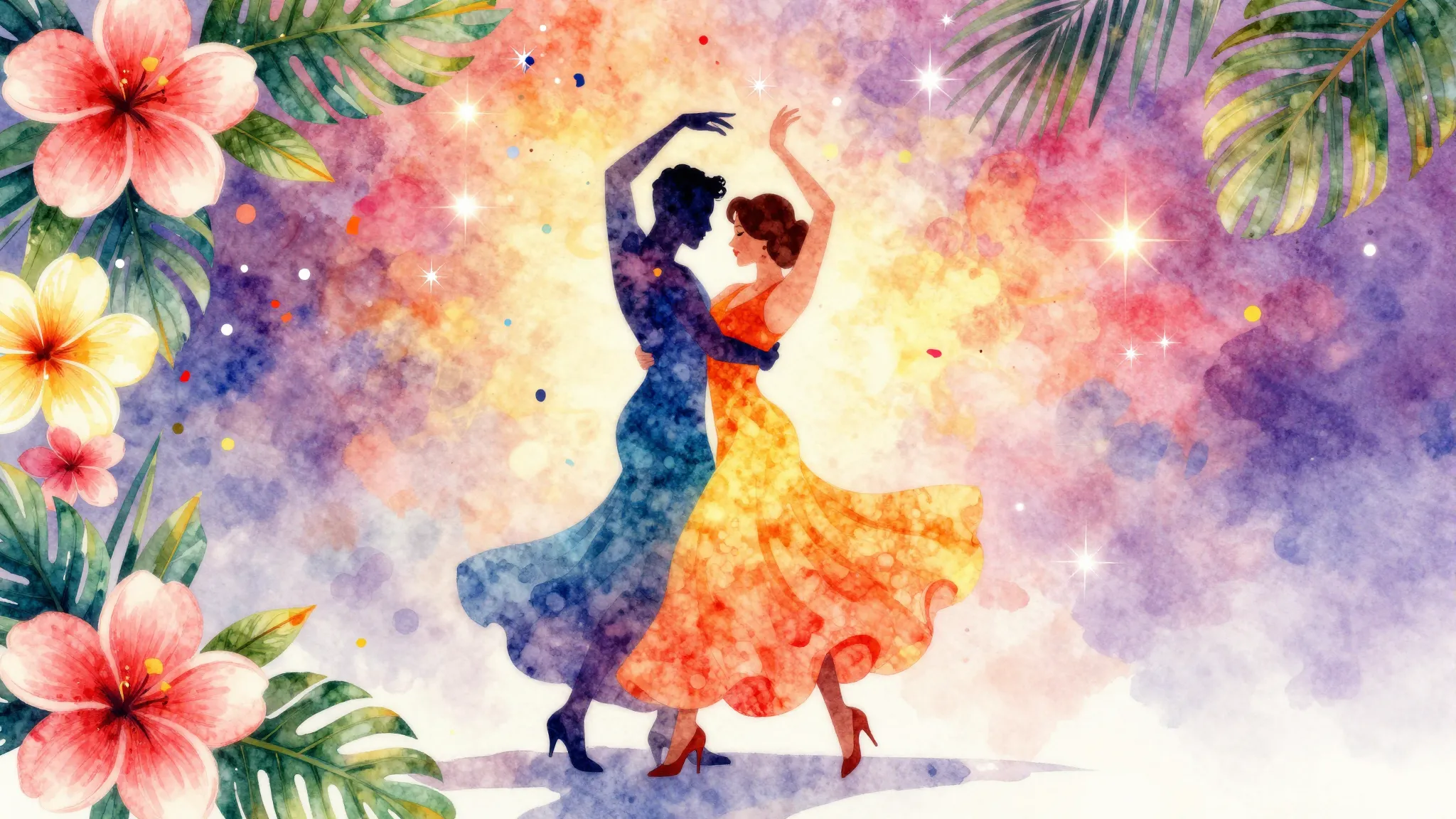 Vibrant watercolor style. Vibrant mambo style album cover, f...