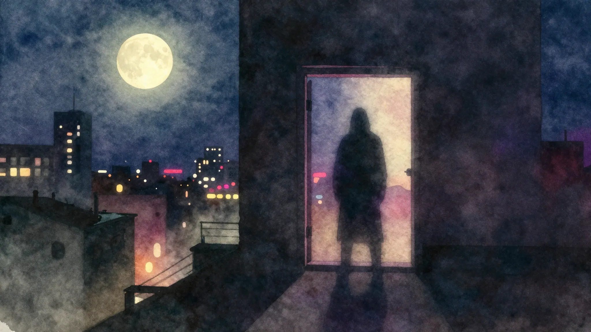 Vibrant watercolor style. Abstract rap album cover, a dark u...