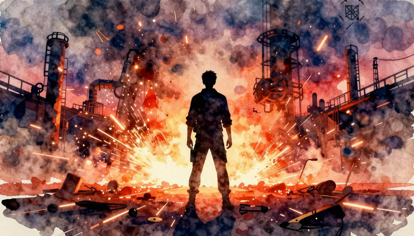 Vibrant watercolor style. A cinematic silhouette of a young ...