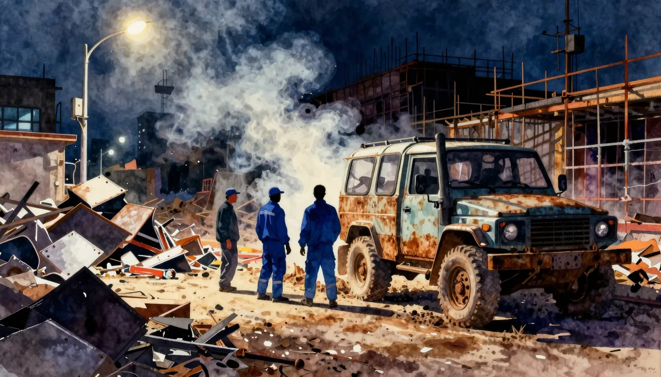 Vibrant watercolor style. Gritty urban construction site at ...