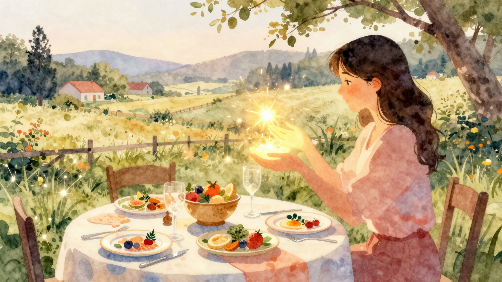 Vibrant watercolor style. A cozy silhouette of a woman in a ...