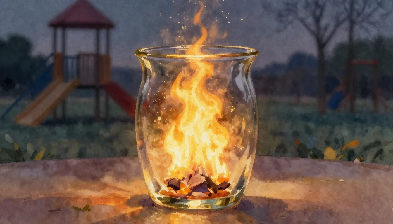 Vibrant watercolor style. A glowing golden flame flickering ...