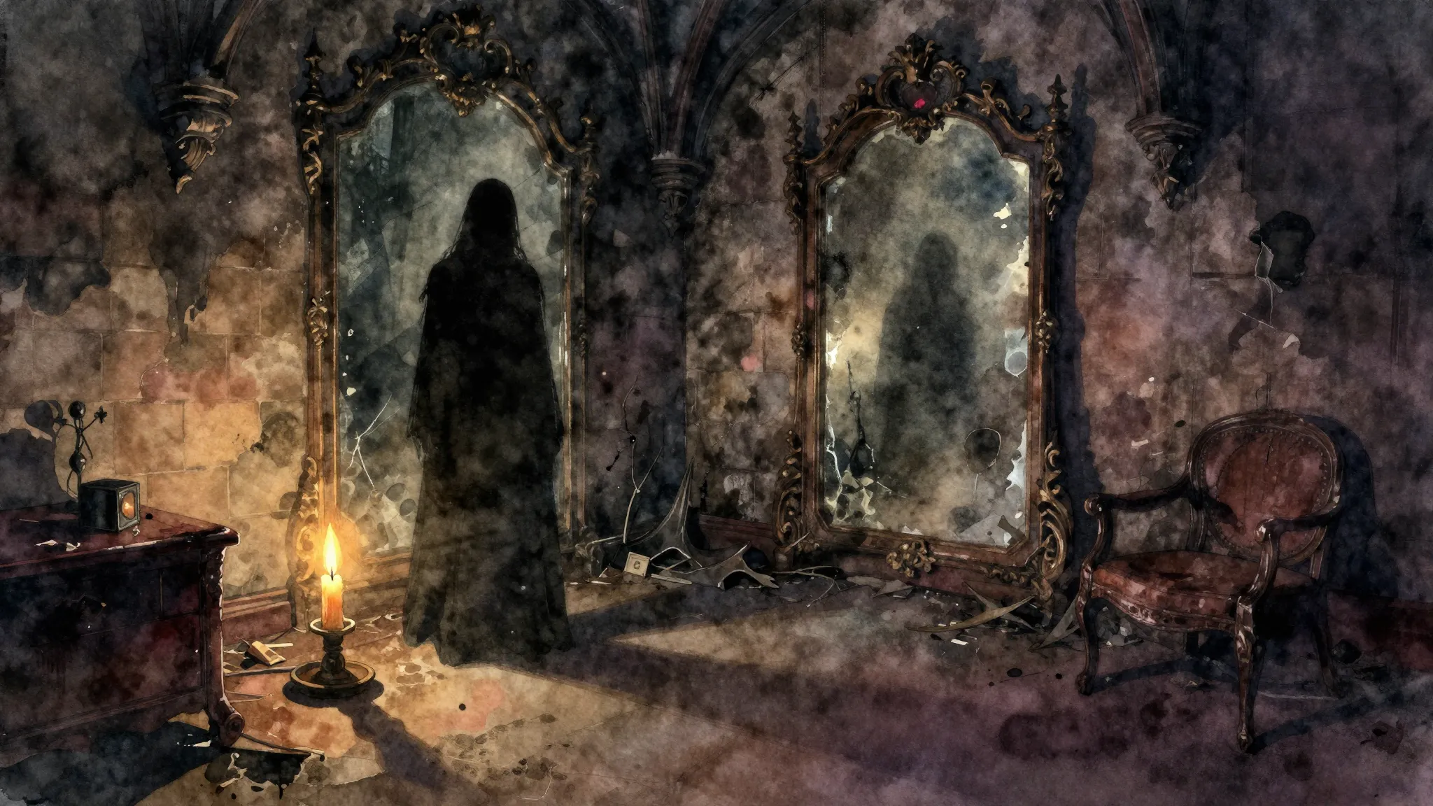 Vibrant watercolor style. Grunge rock album cover, a dark an...