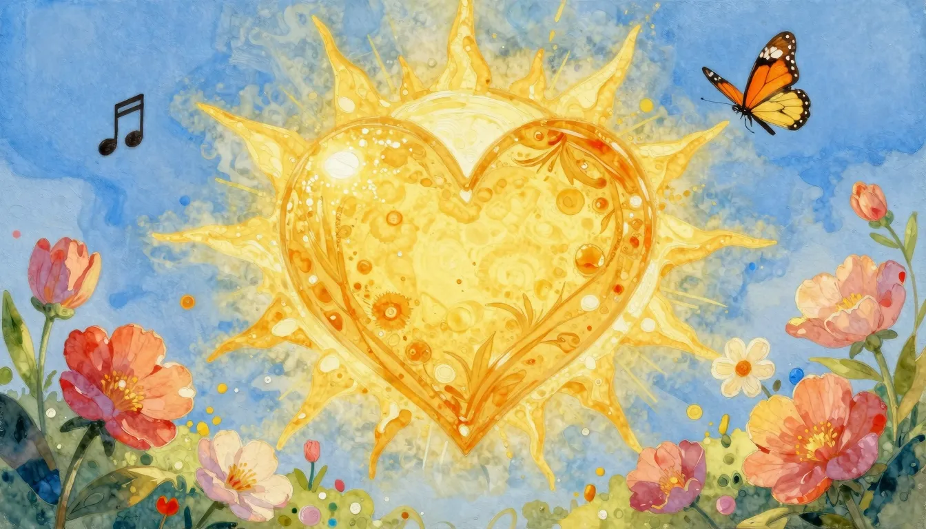 Vibrant watercolor style. A vibrant golden heart silhouette ...