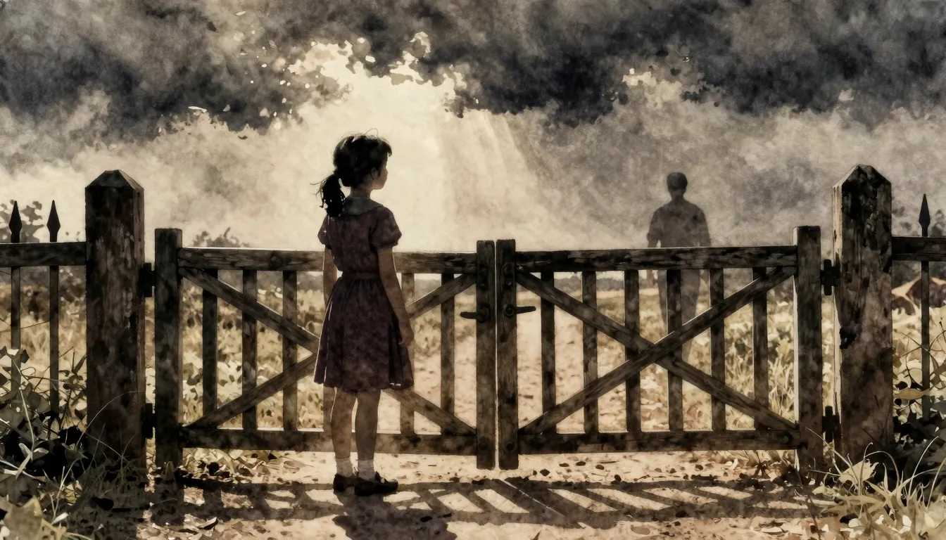 Watercolor style. Silhouette of a little girl standing near ...