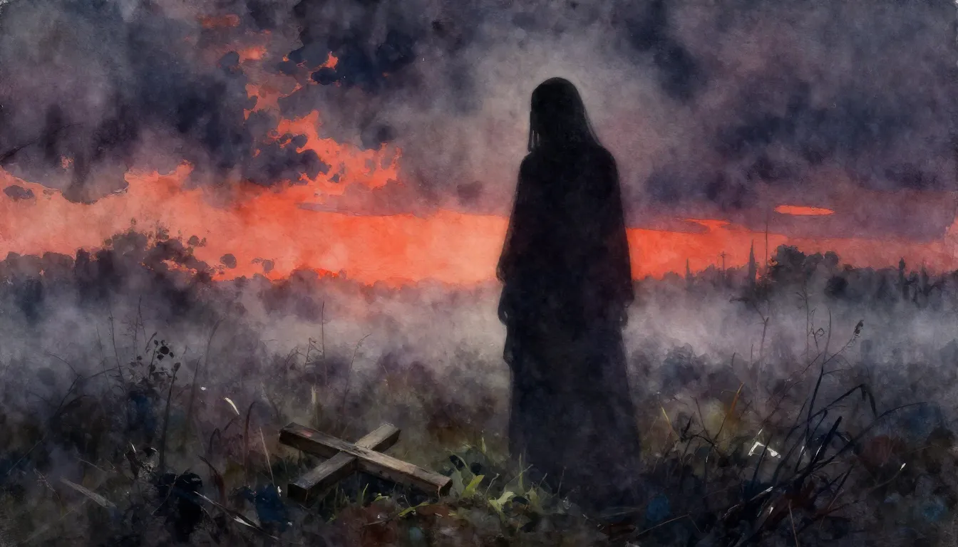 Vibrant watercolor style. A cinematic silhouette of a lonely...