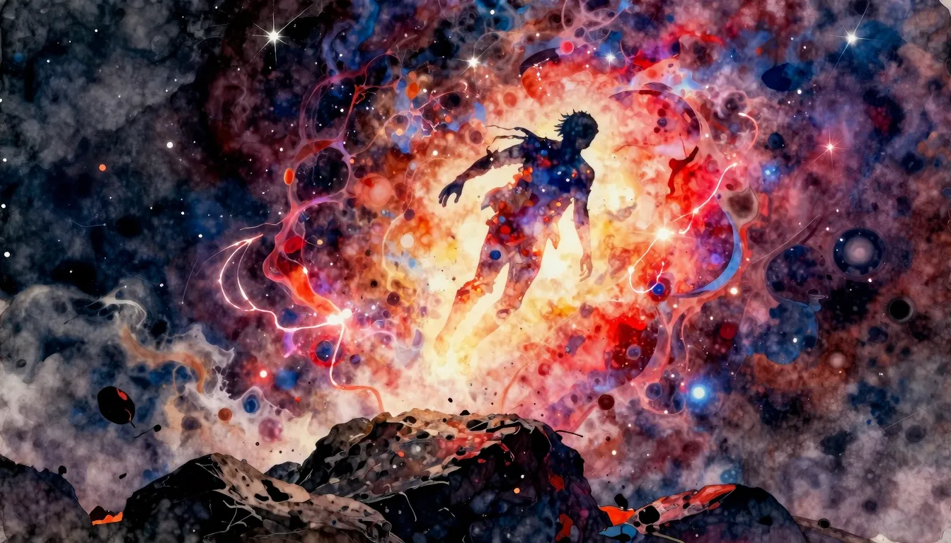 Vibrant watercolor style. A gritty rock album cover featurin...