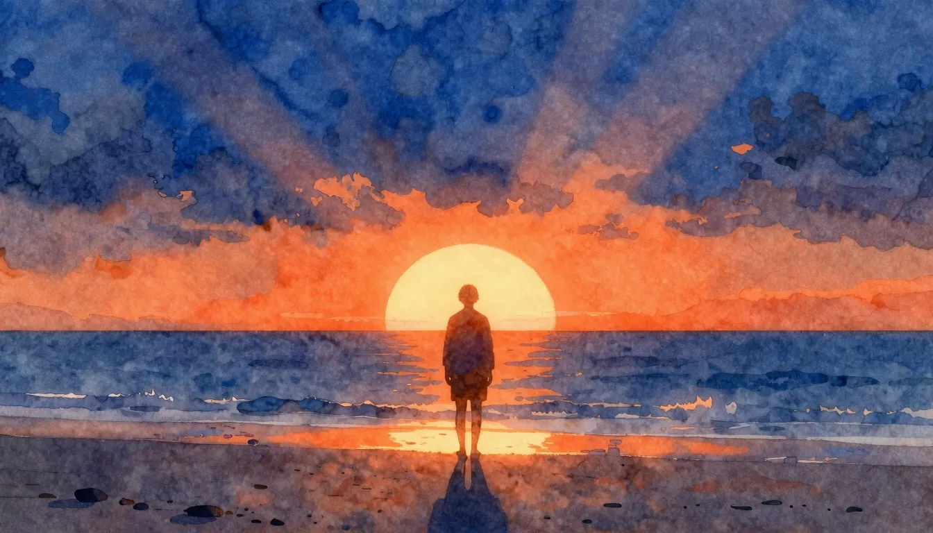 Vibrant watercolor style. A cinematic rock ballad album cove...